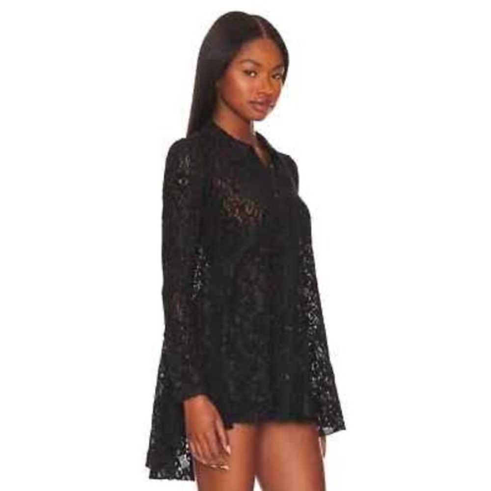 Free People Black Heather Lace Button Up Tunic Top /Mini Dress XS NWT